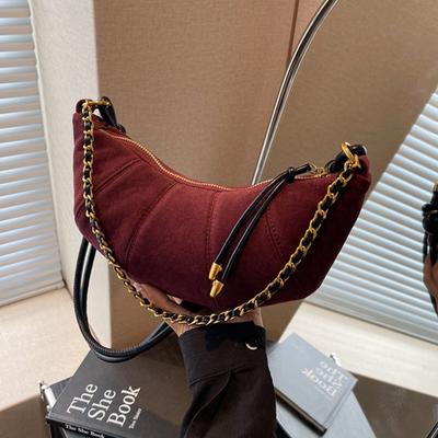 Fashion Suede Half Moon Bag Personalized Women's Horn Crossbody Bags Retro Versatile Chain One Shoulder Bag Autumn Winter New