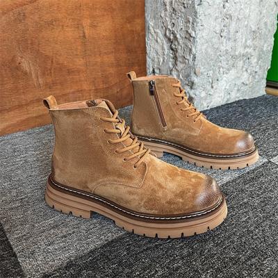 Martin Boots Men's Short Boots Autumn Side Zipper Boots Leather Rhubarb Boots Platform Tooling Shoes Outdoor Casual Desert Boots