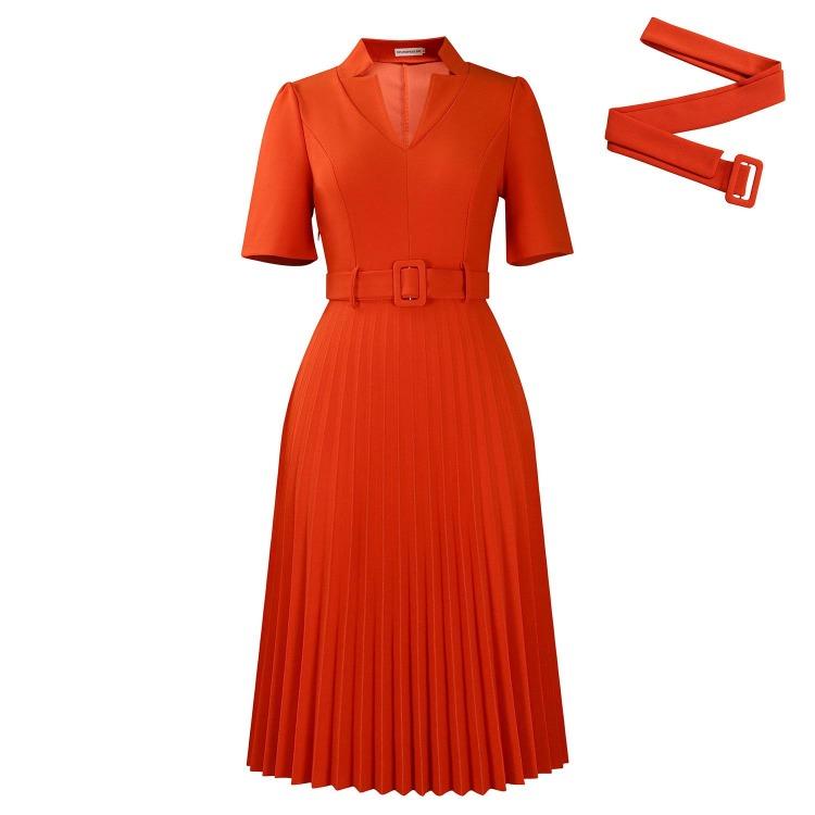 Women Summer Pleated High Waist V Neck Dress