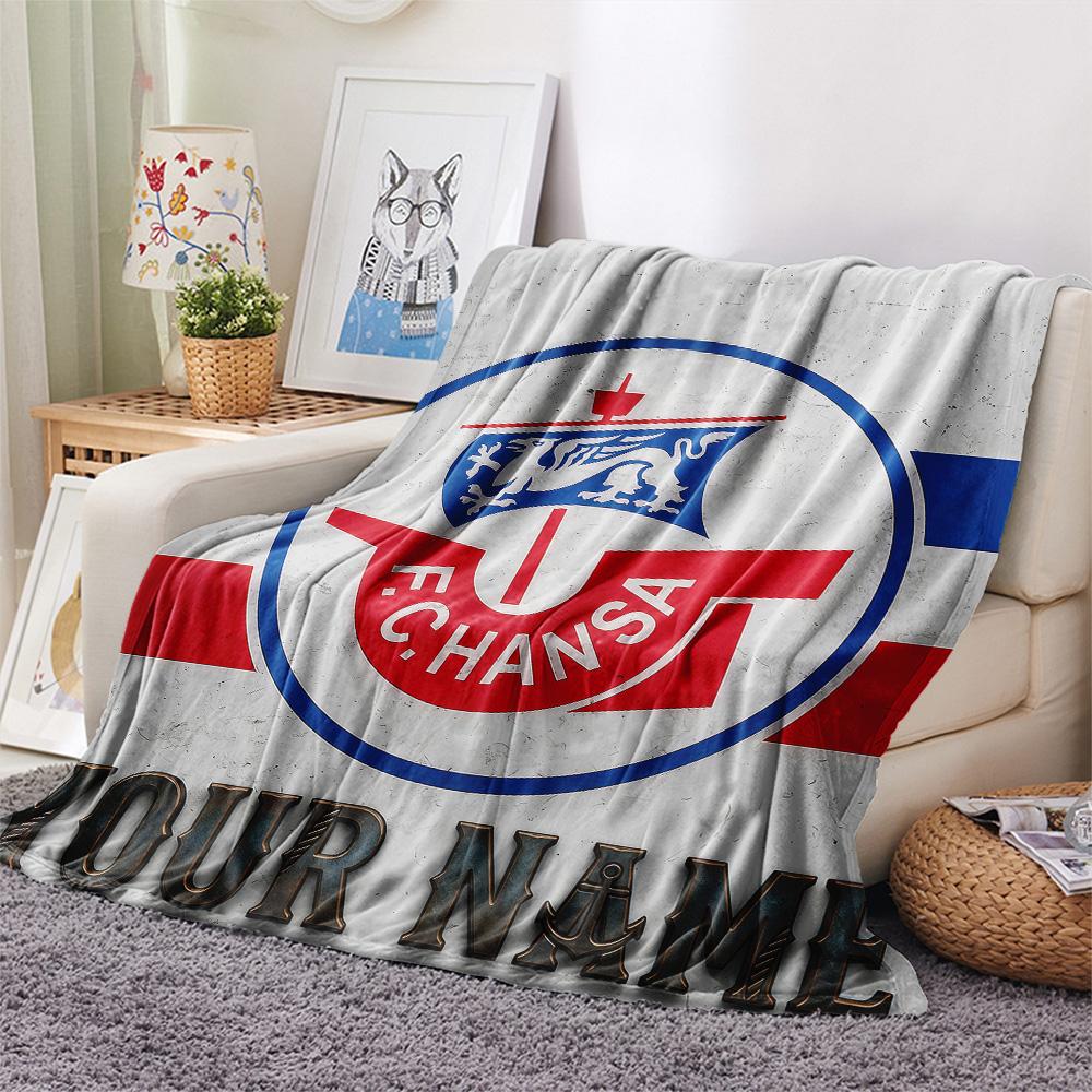 1 Stück Benutzerdefinierter Name FC Hansa Rostock Gemustert Flanell Decke Geeignet für Alle Jahreszeiten für Heimdekoration Wärme und Komfort Geschenke Feiertagsgeschenk -HE131