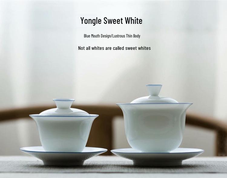 Customizable Handmade Sancai Gaiwan White Ceramic Tea Bowl - Thin-walled Kung Fu Tea Set