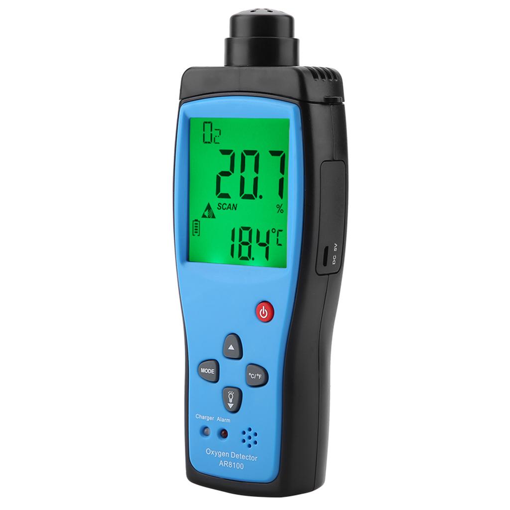 SMART SENSOR AR8100 Oxygen Detector Rechargeable LCD O2 Gas Meter Thermometer