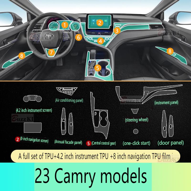 For Toyota Camry 8 Inch Screen TPU Transparent Protect Film Car Interior Sticker Gear Navigator Door Panel Car Accessories