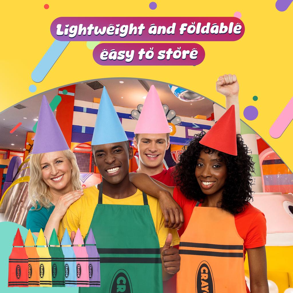 7Pcs Crayon Apron Costume Set 7 Color Polyester Halloween Crayon Costume with Cone Hat Adjustable Cooking Apron Unisex for Party