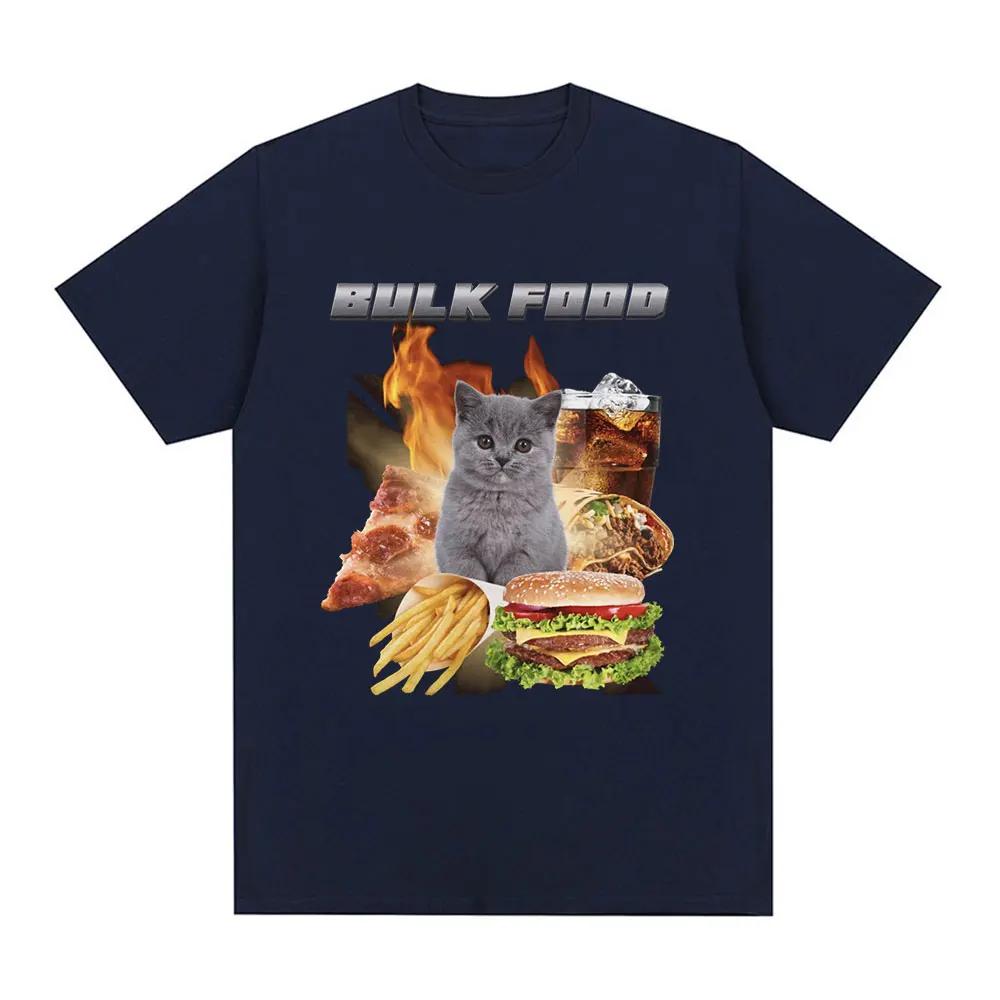 Bulk Food Cat Meme Graphic T-Shirt Men's Clothing Retro Hip Hop Short Sleeve T-Shirt Cotton Casual Oversized T-Shirt