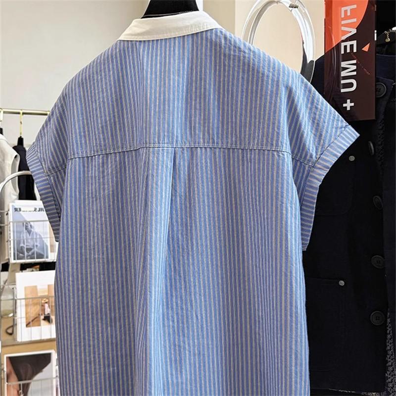 Women's Summer Fashion French Retro Stripe Lapel Shirt
