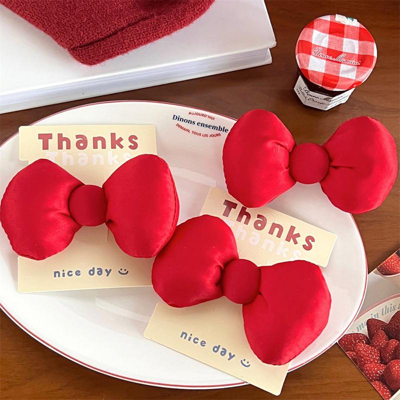 1/5Pcs Large Size Red Bowknot Hair Clips Women Sweet Duck Bill Bangs Hairpins Girl Cotton Filling Cute Children Fashion Headwear