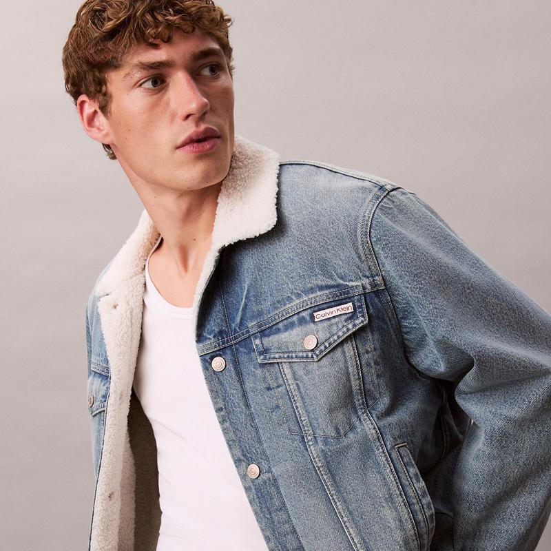 Calvin Klein Faux Shearling Lined Vintage Style Denim Jacket Men Jackets 4RD737G