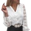 Women Shirt Blouse Lace Patchwork Solid Color Buttons Fashion Daily Wear Popular