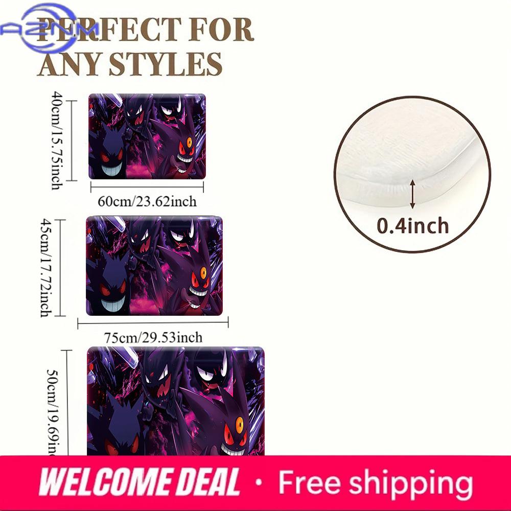 Anime Pokemon Gengar Evolution Dark Purple Style Print Non-slip Doormat, Soft Absorbent Floor Rug for Home Decor