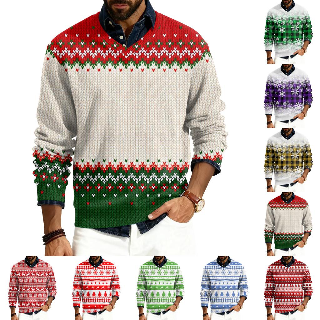 Pánský pulovr s V-výstřihem, s dlouhým rukávem, žebrovaný úplet