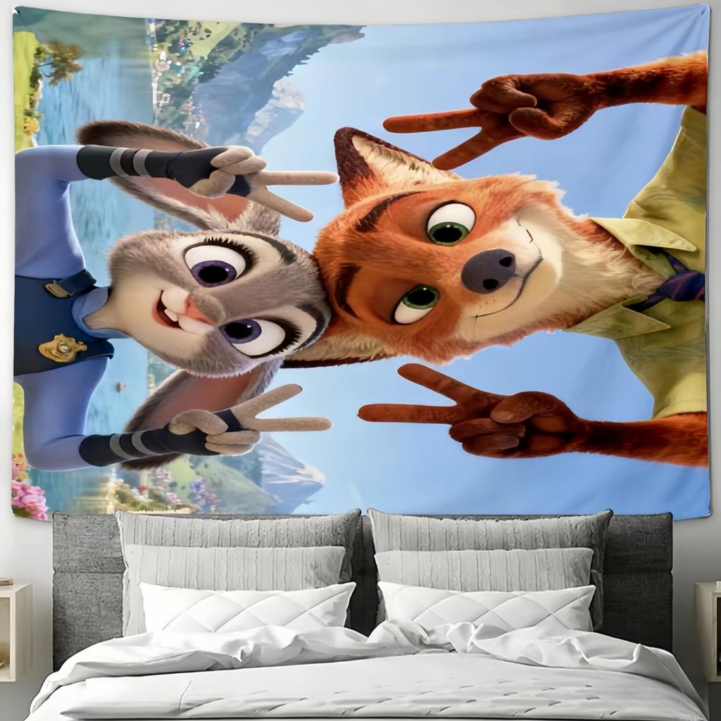 Zootopia 2 Nick Judy Tapestry Camping Party Dorm Home Daily Decor Backdrop Flat Print