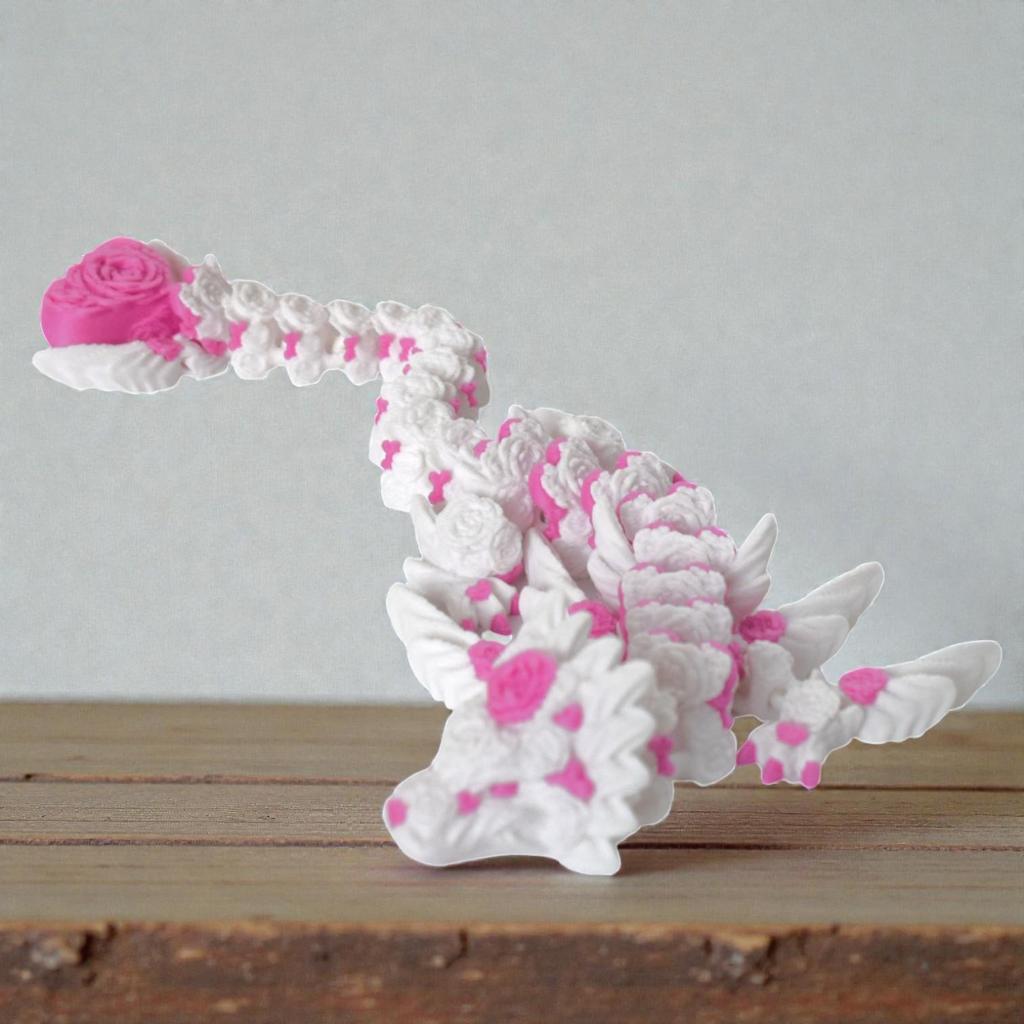 Dragon Rose Coeur 3D - Modèle de Figurine Articulée Mobile Ornement pour Enfants