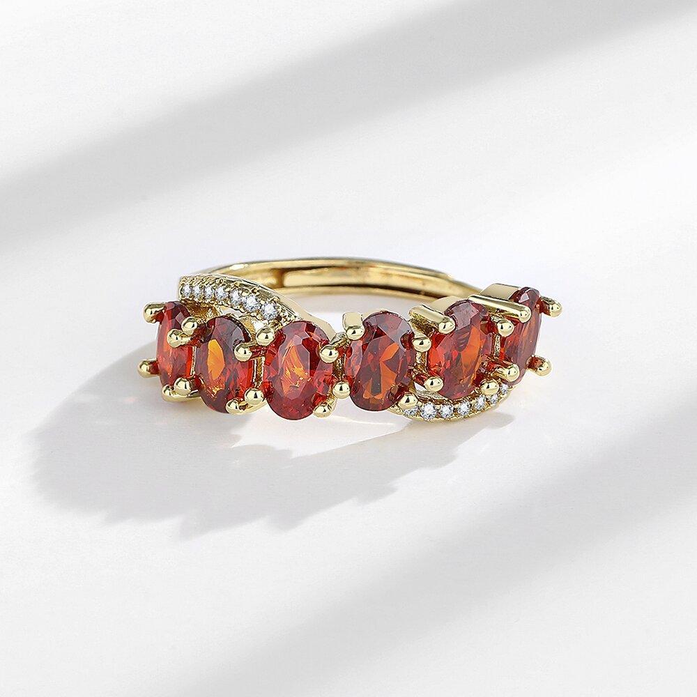 Copper Oval Red Zircon Design Elegant Gorgeous Gold Ladies Ring