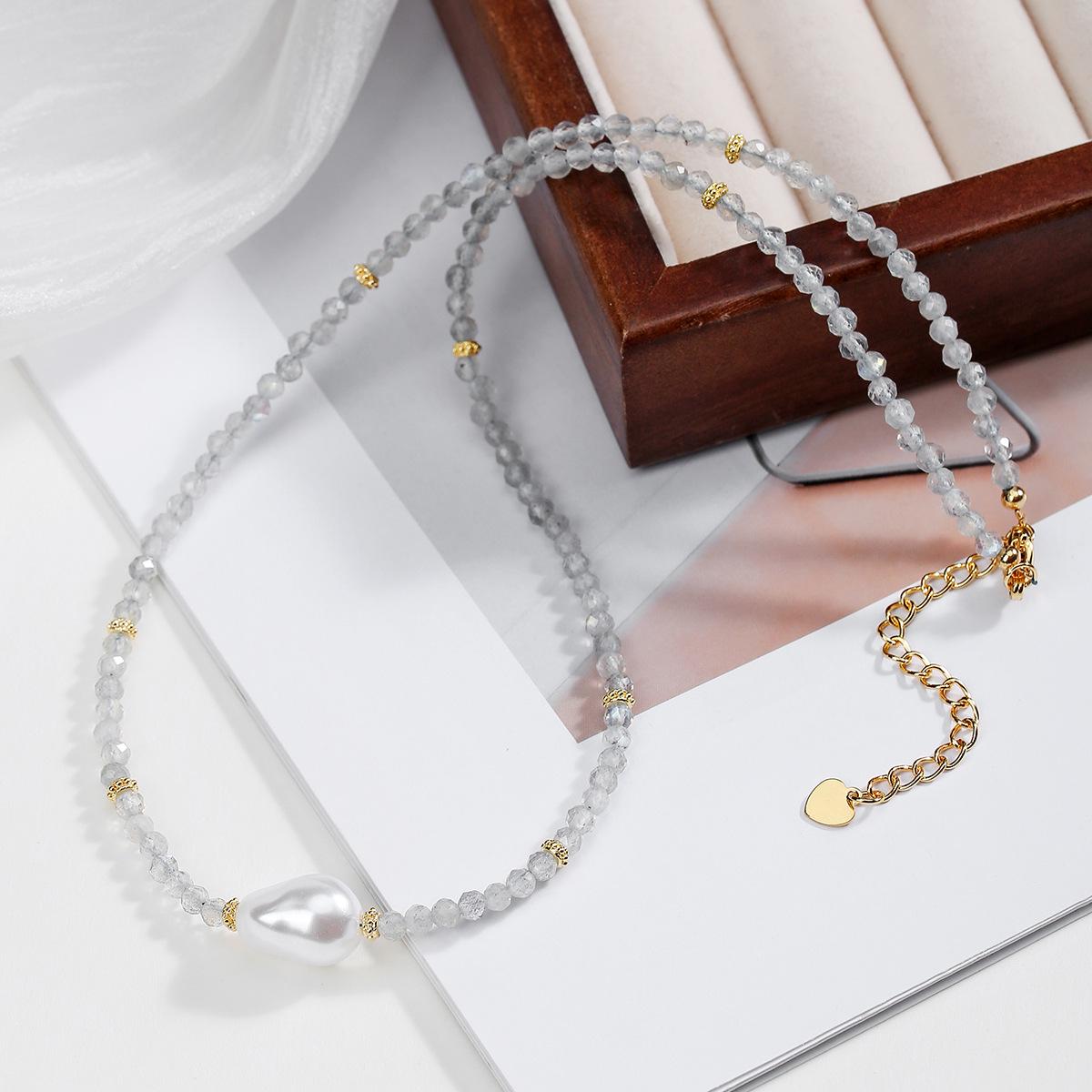 

Космическое путешествие хрустальное ожерелье: Граненый серый лунный камень Бохо украшения