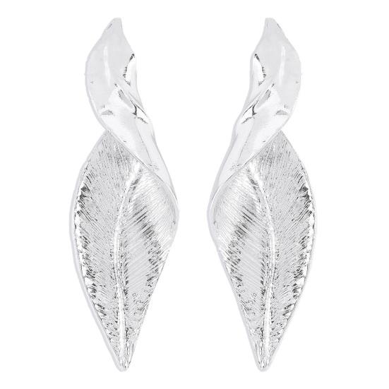 1 Pair Twisted Leaf Earrings Geometric Exaggerate Elegant Shiny Metal Hypoallergenic Women Girls Earrings Fashion Jewelry Accessories Gift