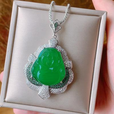 Schmuck Grüner Chalcedon Weißer Chalcedon Lachender Buddha Gong-Zubehör Maitreya-Artikel Halskette Kleiner Buddha Gong