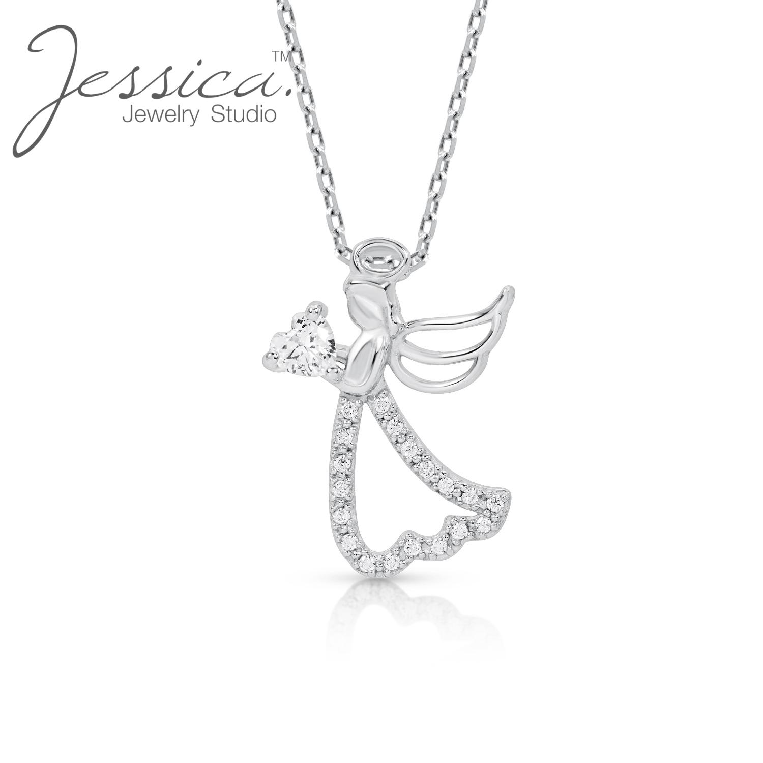 

Ожерелье с подвеской в ​​виде сердца ангела-хранителя из настоящего серебра 925 пробы с паве