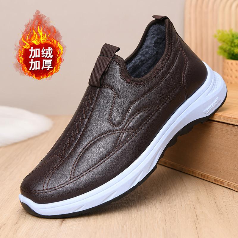 

Мужские зимние полуботинки, повседневные хлопковые ботинки с набивкой и утолщением, теплые водонепроницаемые хлопковые ботинки из искусственной кожи 44