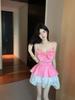 Summer new sexy celebrity halter bow splicing suspender solid color ruffle leaf base dress women