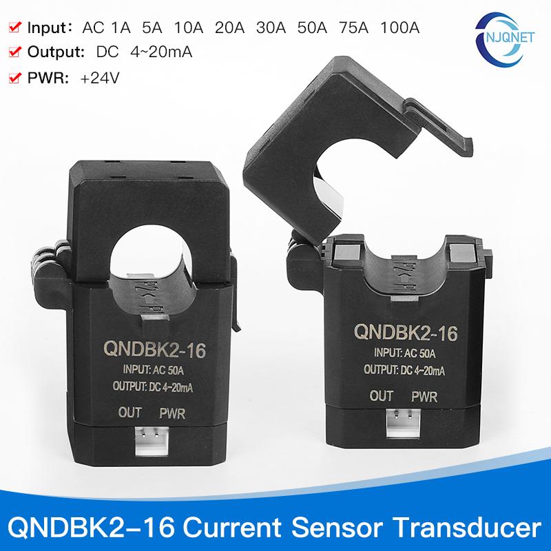 4-20mA Split Core Current Transmitter QNDBK2-24 AC 5A 10A 20A 50A 100A Current Sensor Transducer Clamp CT Current Transformer