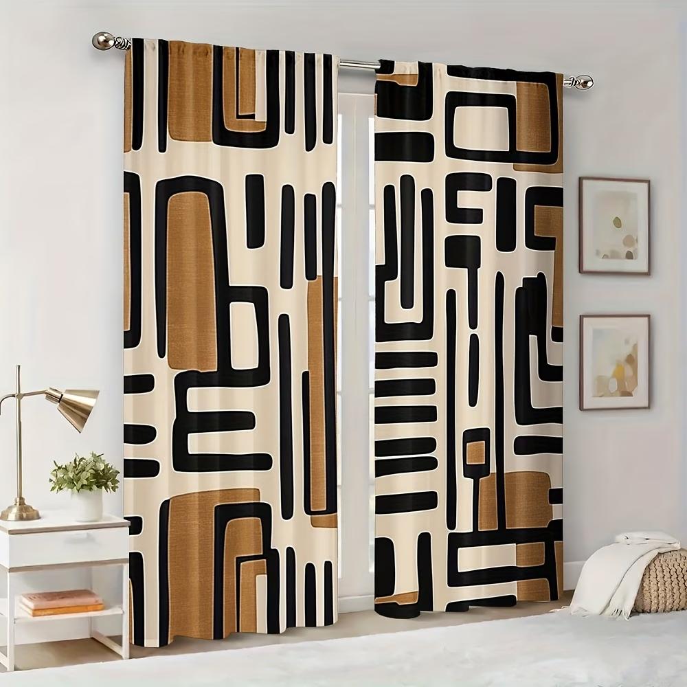 2PCS Digital Printed Curtains, Black Short Stripes Abstract Dark Pattern, Window Drapes for Living Room Bedroom Home Decoration
