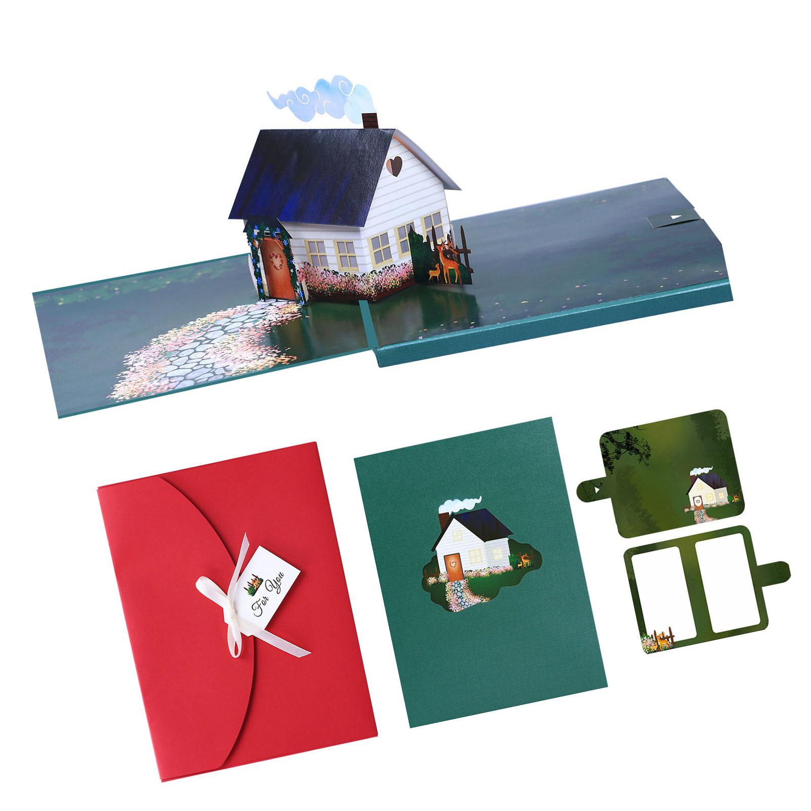 Participatory 3D Burst Up Greeting Card With Brightened Flower House Artisanal Papercraft For Celebratory Incidents Gifting