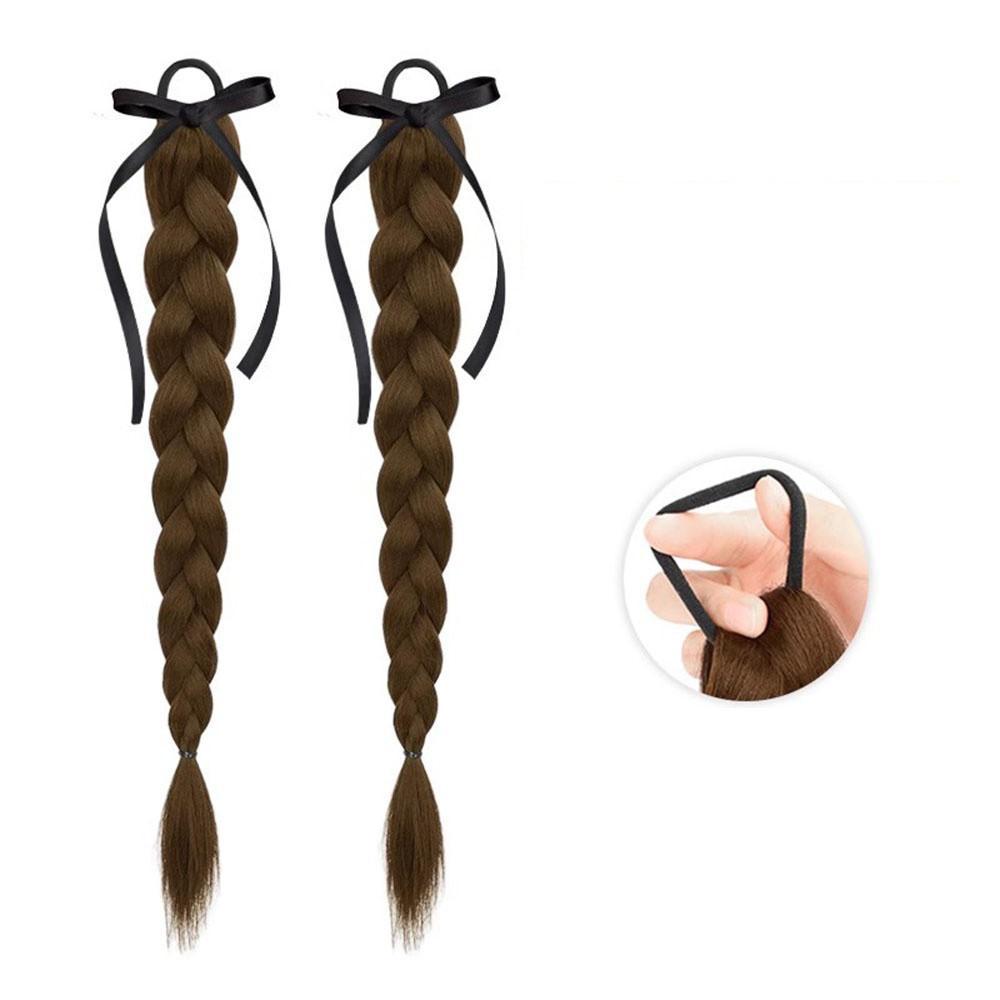 Synthetic  2PC children Simulation boxing braid double ponytail wig Girls ribbon bowknot Twist Braids Wigs Extension 50cm