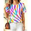 Moda Estiva Donna Creativa Colorata a Strisce Stampa 3D T-shirt Comoda Morbida Traspirante Ampia Casual Sportiva Versatile Manica Corta T-shirt