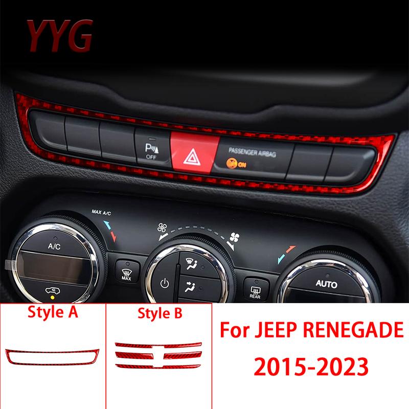 For JEEP RENEGADE 2015- Central Control Emergency Light Panel Decorative Stickers Carbon Fiber Car Interior Accessories