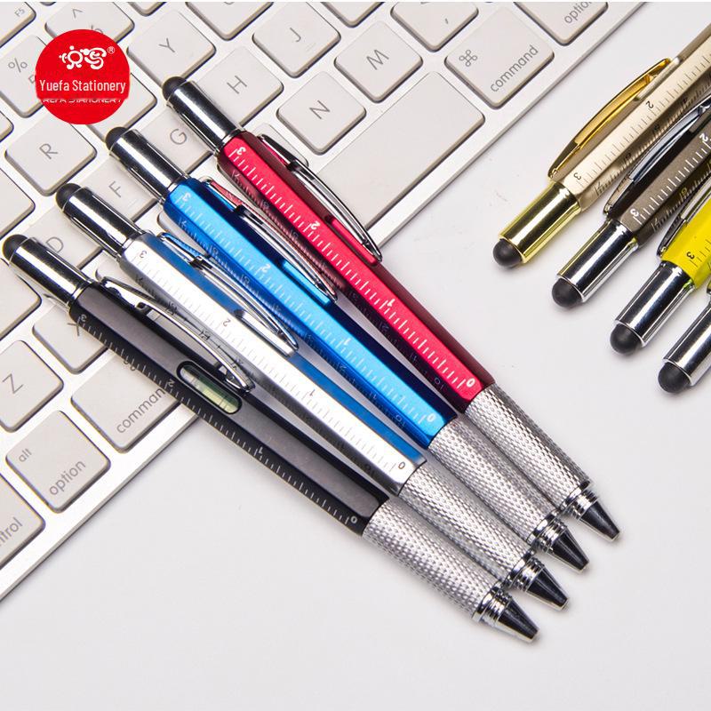 "Promotional Multi-Function Ballpoint Pen with Touch Screen Stylus, Metal Scale, and Screwdriver Tool"