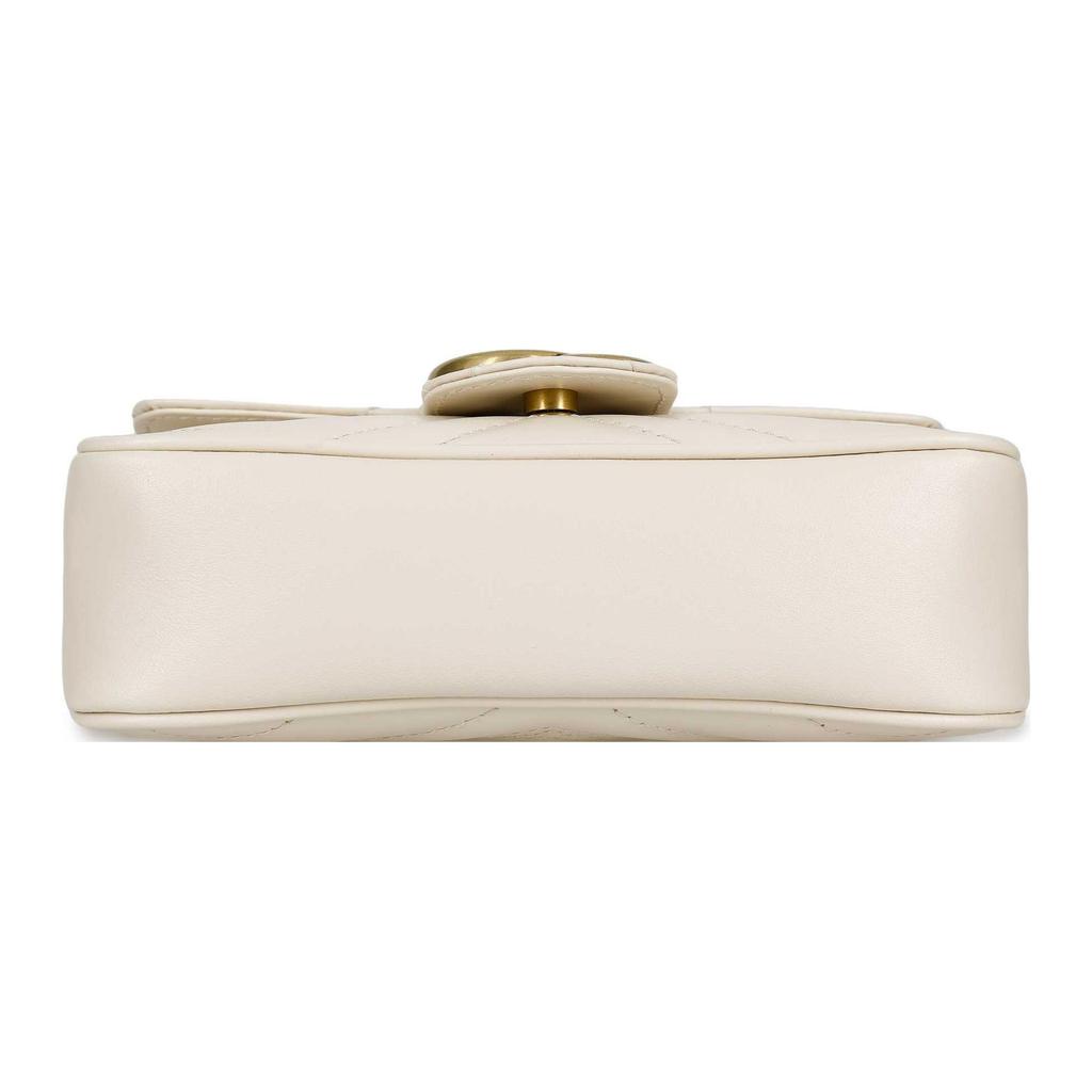 Gucci GG Marmont Gold Logo Distressed Quilted Leather Mini Crossbody Bag Women Bags White 476433-DSVRT-9022