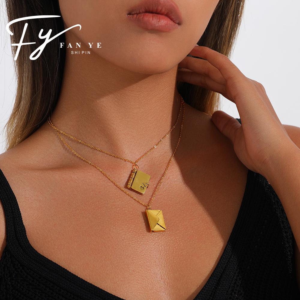 18K Gold-Plated Stainless Steel Envelope Necklace - Elegant and Durable Fashion Jewelry