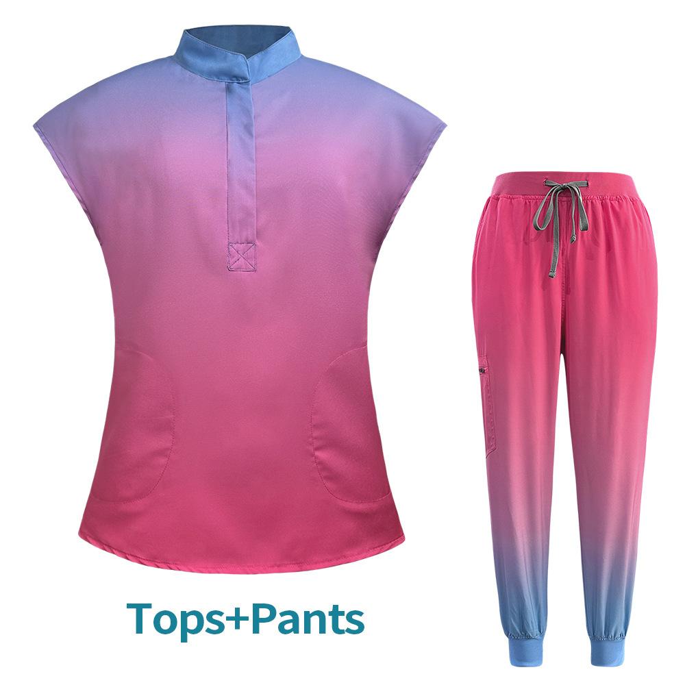 

Женский лабораторный халат для ухода за больными, модная униформа, градиентный цвет, стоматологический халат для домашних животных, топ+брюки, комплекты, медицинская клиника, больница XS