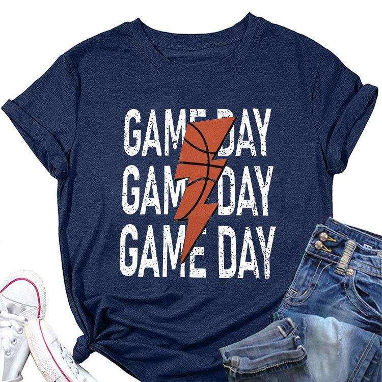Summer new game day basketball flash print short sleeve Tshirt loose casual crewneck top