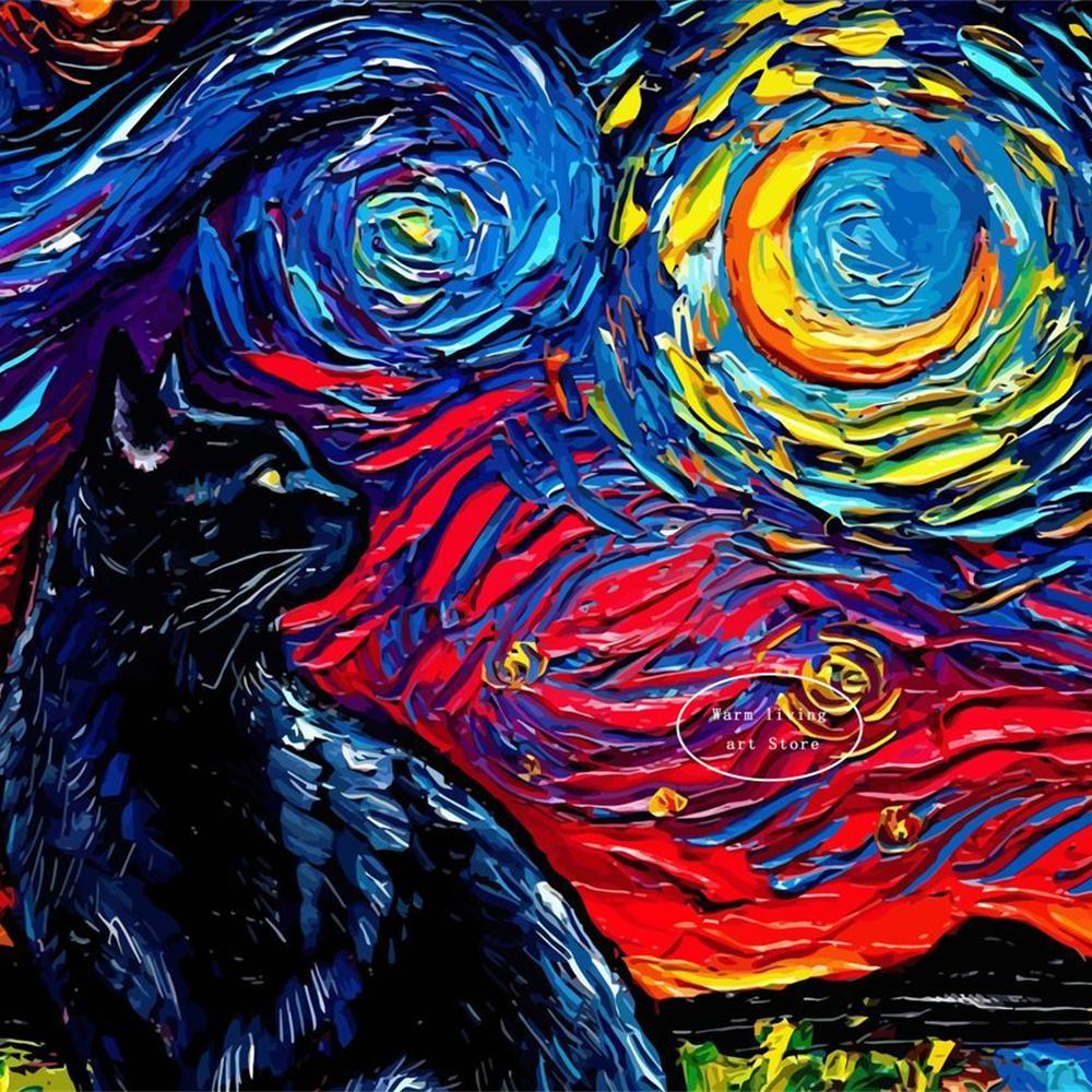 5D Diy Diamond Painting Cross Stitch Embroidery Mosaic Funny Black Cat Flower Van Gogh The Starry Night Full Round Drill Home Decor Wall Art Gift