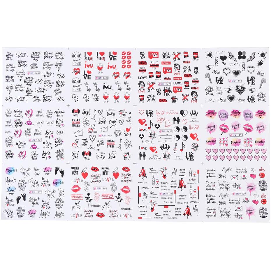 1 Set Valentines Liebesbrief Blume für Nägel Inschriften Nail Art Dekoration Nagel Wasser Aufkleber