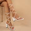 Fashion Sexy Solid White Narrow Band Sandals Women 2025 Summer Square Toe Cross Strap Sandals Fashion Super High Heel Party Dress Shoes