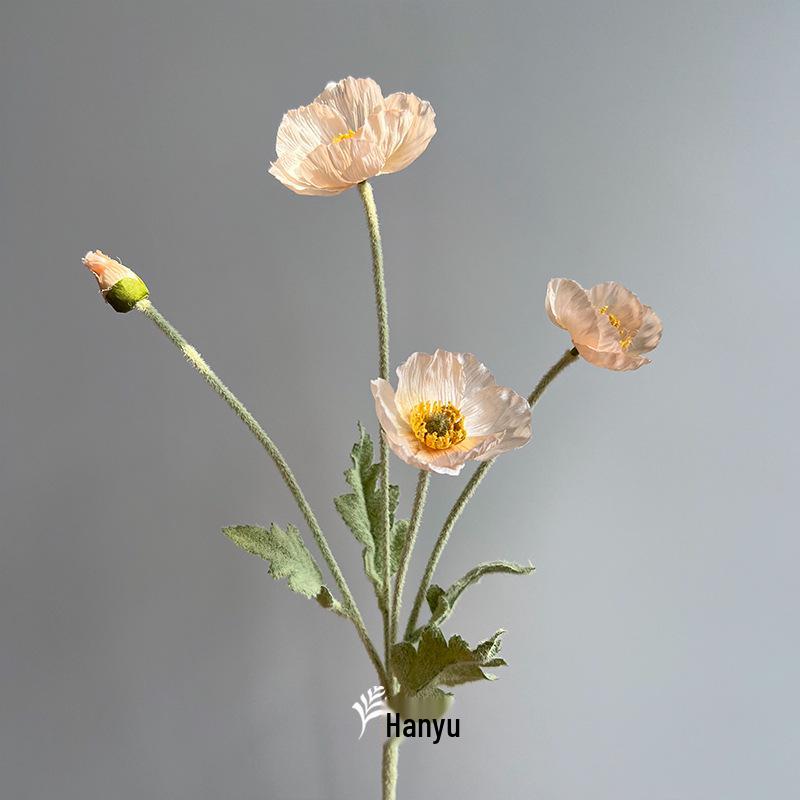 Autumn Poppy Flocked Artificial Flowers for Wedding and Home Decor