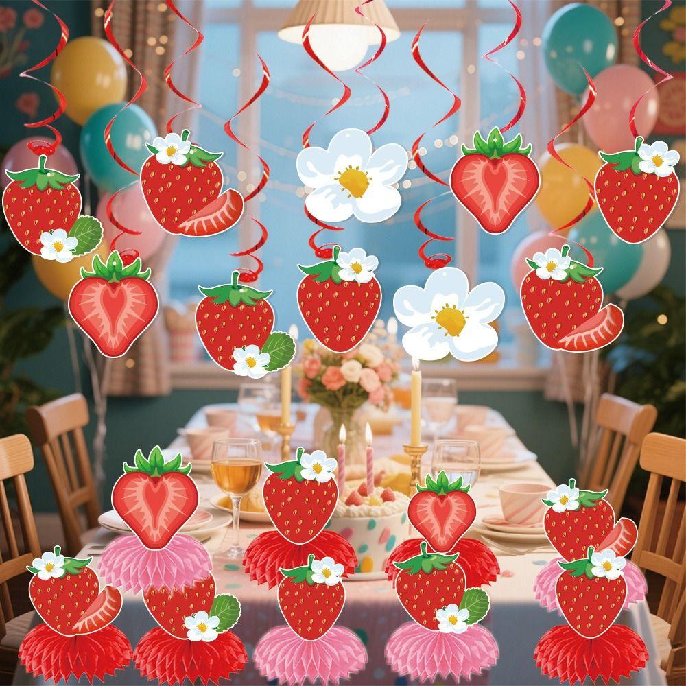 Cartoon Strawberry Honeycomb Ornament Creative Strawberry Hanging Banners  Photo Props