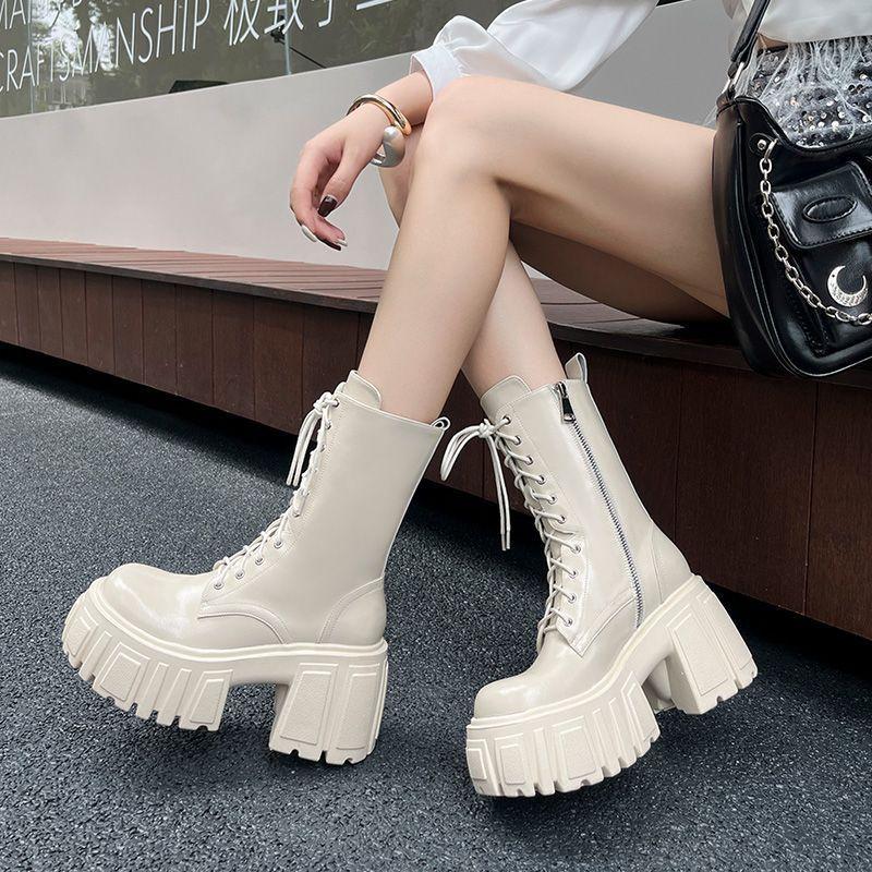 Thick heel heightened thin boots single boots women's 2025 new British 9CM black short boots small thick-soled Martin boots