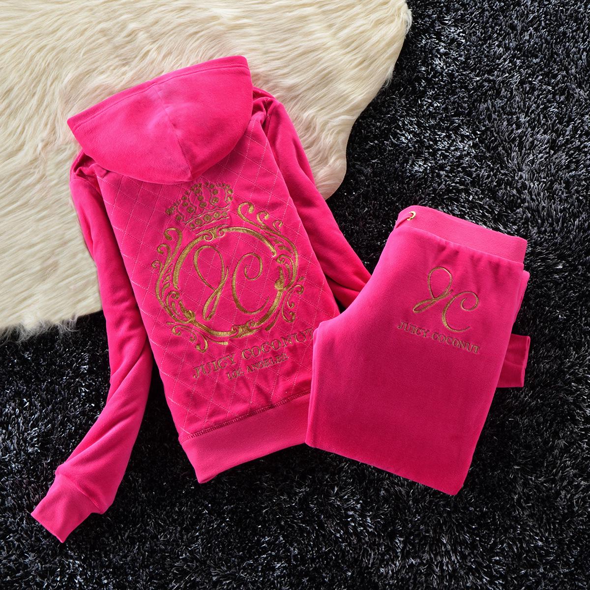 

2020 Women s Slim Fit Velvet Sports Suit with Rhinestone Zipper and Embroidery for Autumn/Winter Extra Large