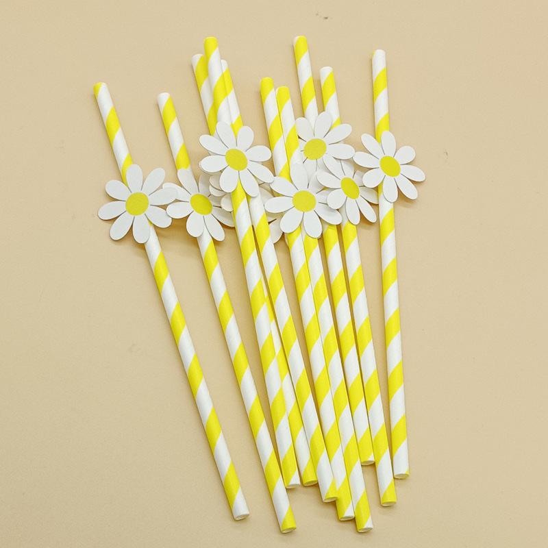 Creative Little Daisy Pink Flower Paper Party Straw with Card