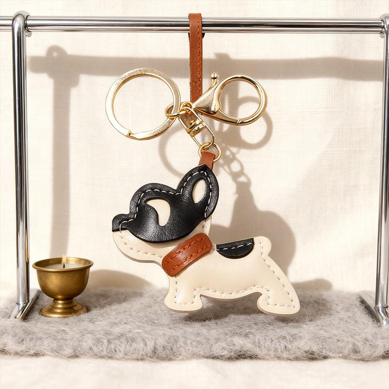 Entzückender PU-Leder Französische Bulldogge Schlüsselanhänger Anhänger Niedlicher Welpe Taschenanhänger Rucksack Hängend Auto Schlüsselanhänger Geschenke Modeaccessoires