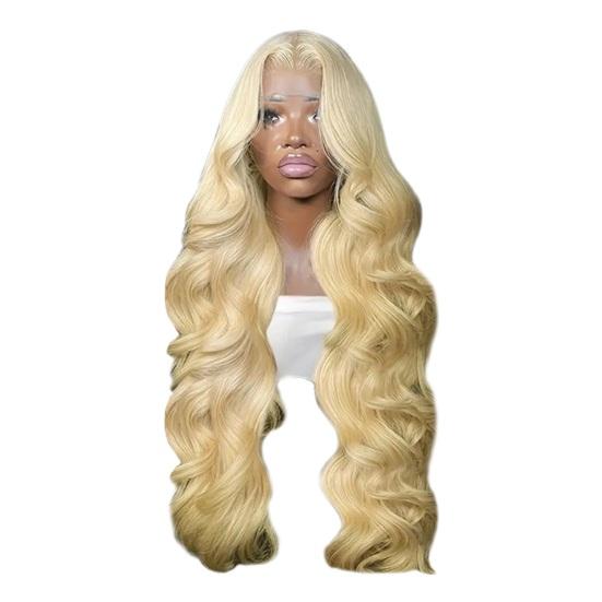 Women Long Curly Blonde Wig Middle Part Natural Looking Silky Heat-Resistant Ladies Girls Front Lace Big Wave Synthetic Hair