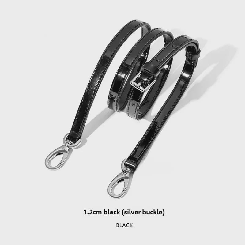 MHS-A-25 Shiny Patent Leather Black Adjustable Shoulder Crossbody Bag with Pin Buckle