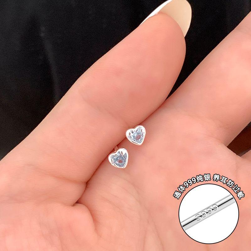 

For the Evening S999 Sterling Silver Women s Small Exquisite Student Ear Stud s999 sterling silver sky blue Heart stud earrings