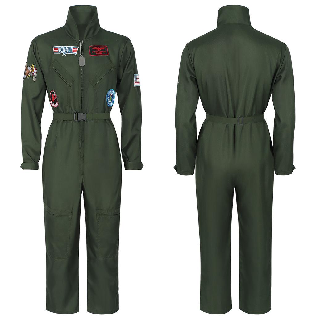 Top Gun Cosplay Costume American Airforce Men's Uniform Costume With Glass Halloween Army Green Military Pilot Bodysuit