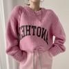 Fashionable Candy-colored Sweater Women's Autumn and Winter Loose Lazy Wind Thickened Round Neck Letter Knit Sweater Comfortable and Versatile