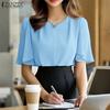 ZANZEA Women Summer Round Neck Solid Color Loose Half Sleeve Blouse